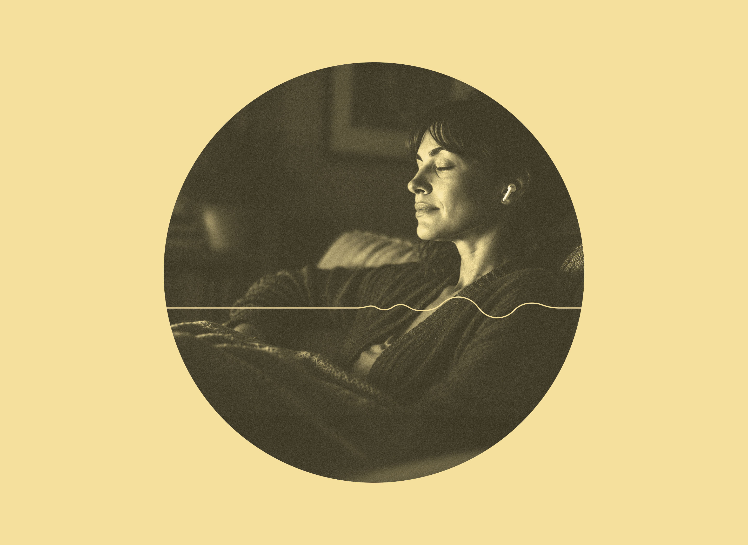 Descriptive Video Works branding featuring a circular crop of a photograh of a woman wearing ear buds, on a pale yellow background.