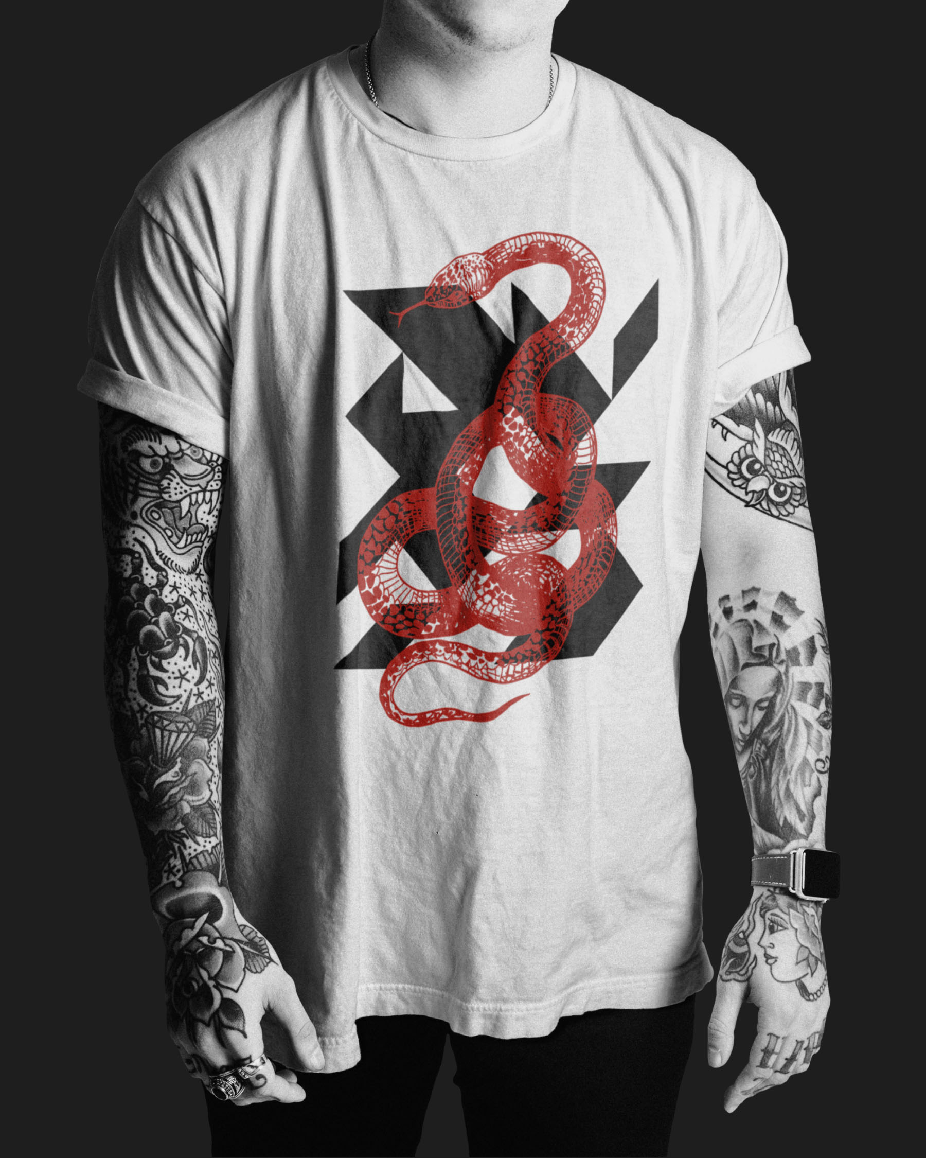 DVAS geometric graphics applied to branded apparel.