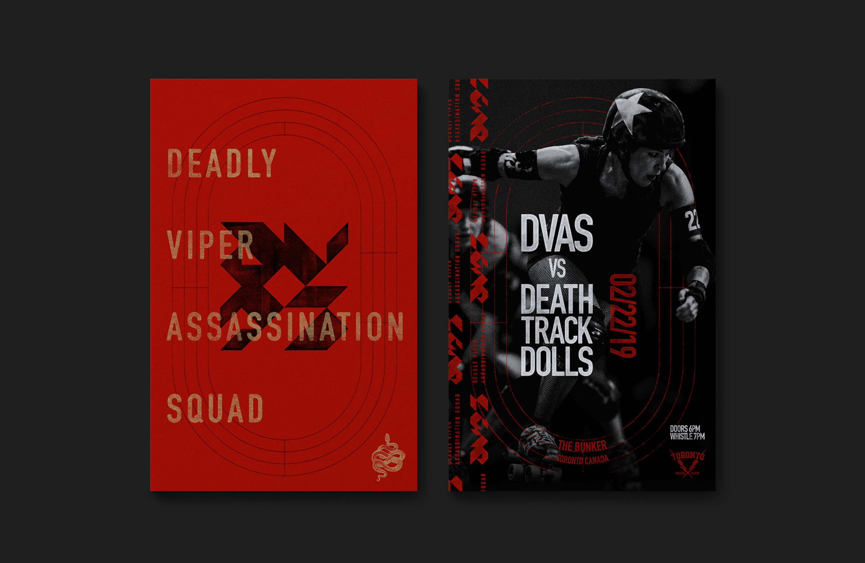 DVAS event invitation featuring geometric typography and identity graphics.
