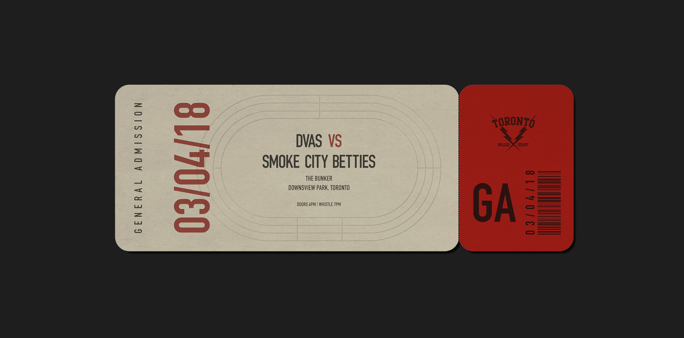 DVAS event ticket featuring bold geometric typography.