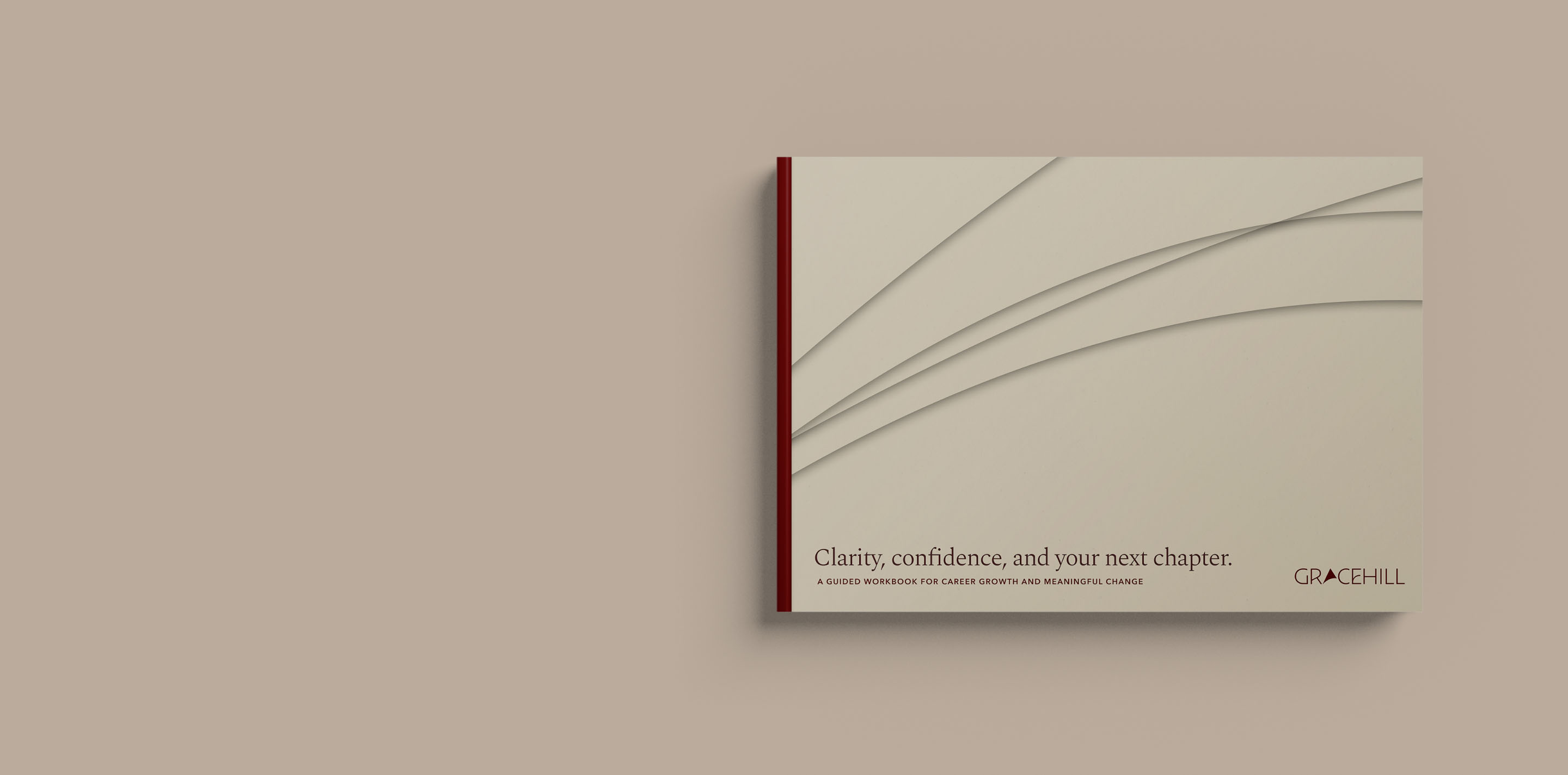 Gracehill Consulting brochure cover featuring fine curved line graphics and the message Clarity, confidence, and your next chapter.