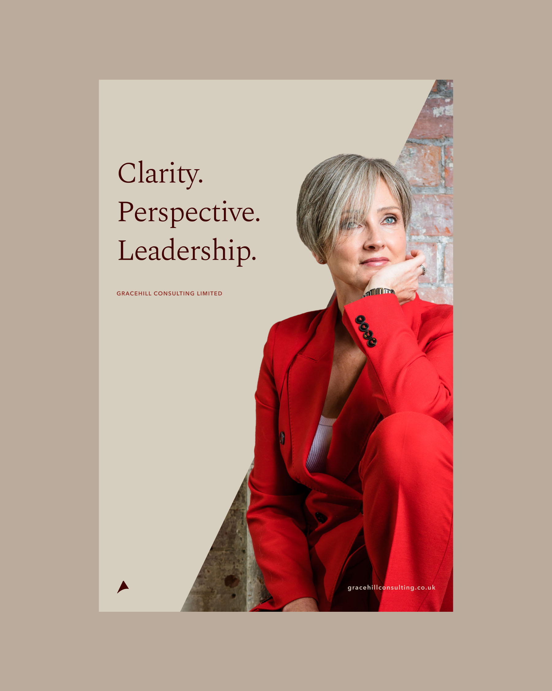 Gracehill Consulting poster featuring an executive portrait and the words Clarity. Perspective. Leadership.