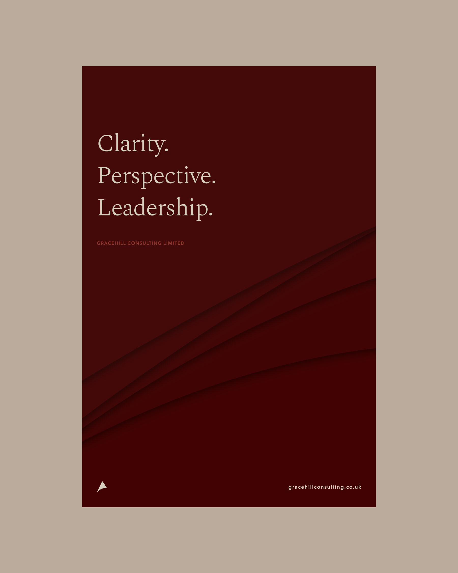 Gracehill Consulting poster featuring an executive portrait and the words Clarity. Perspective. Leadership.