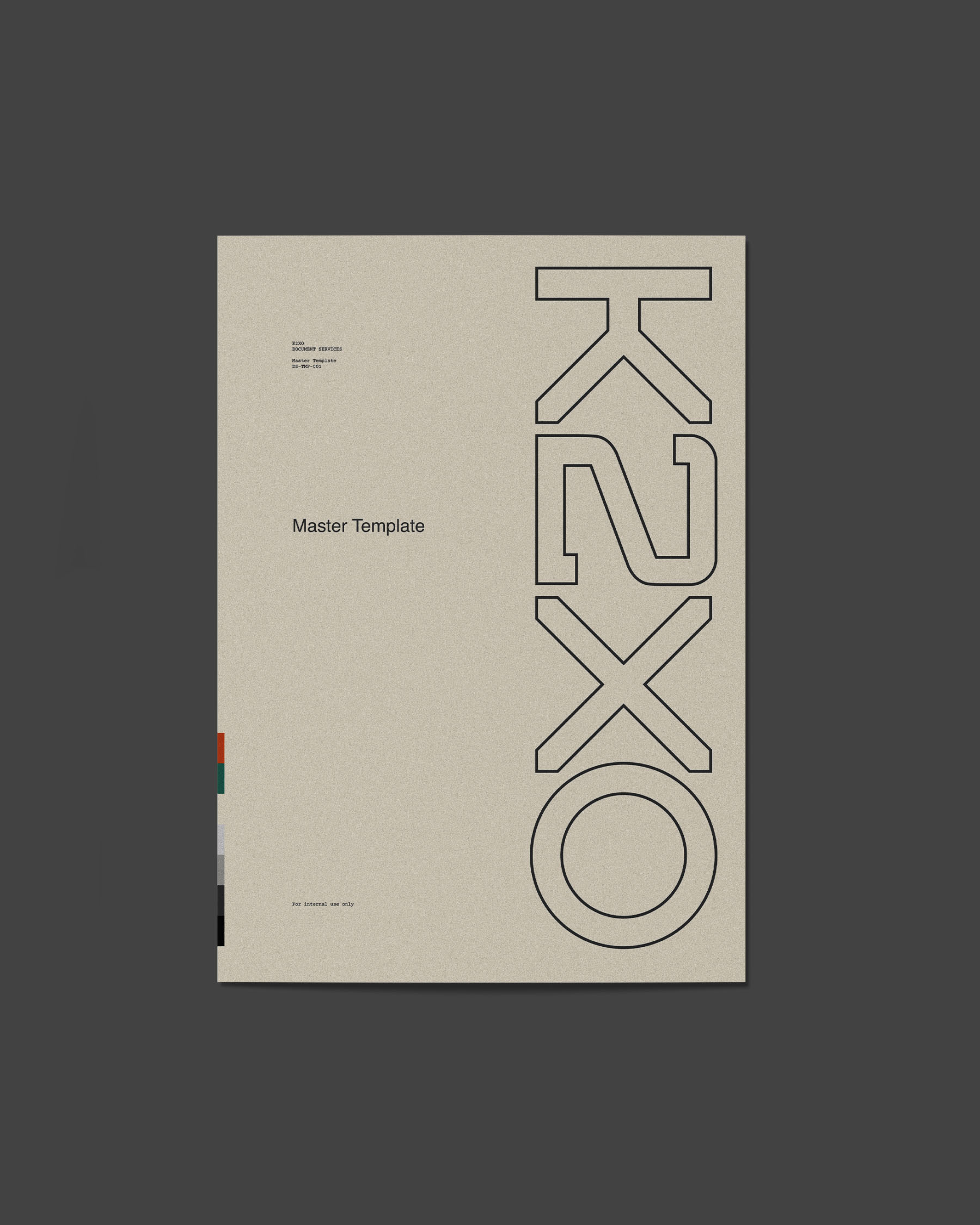 K2XO document template featuring oversized outlined wordmark typography.