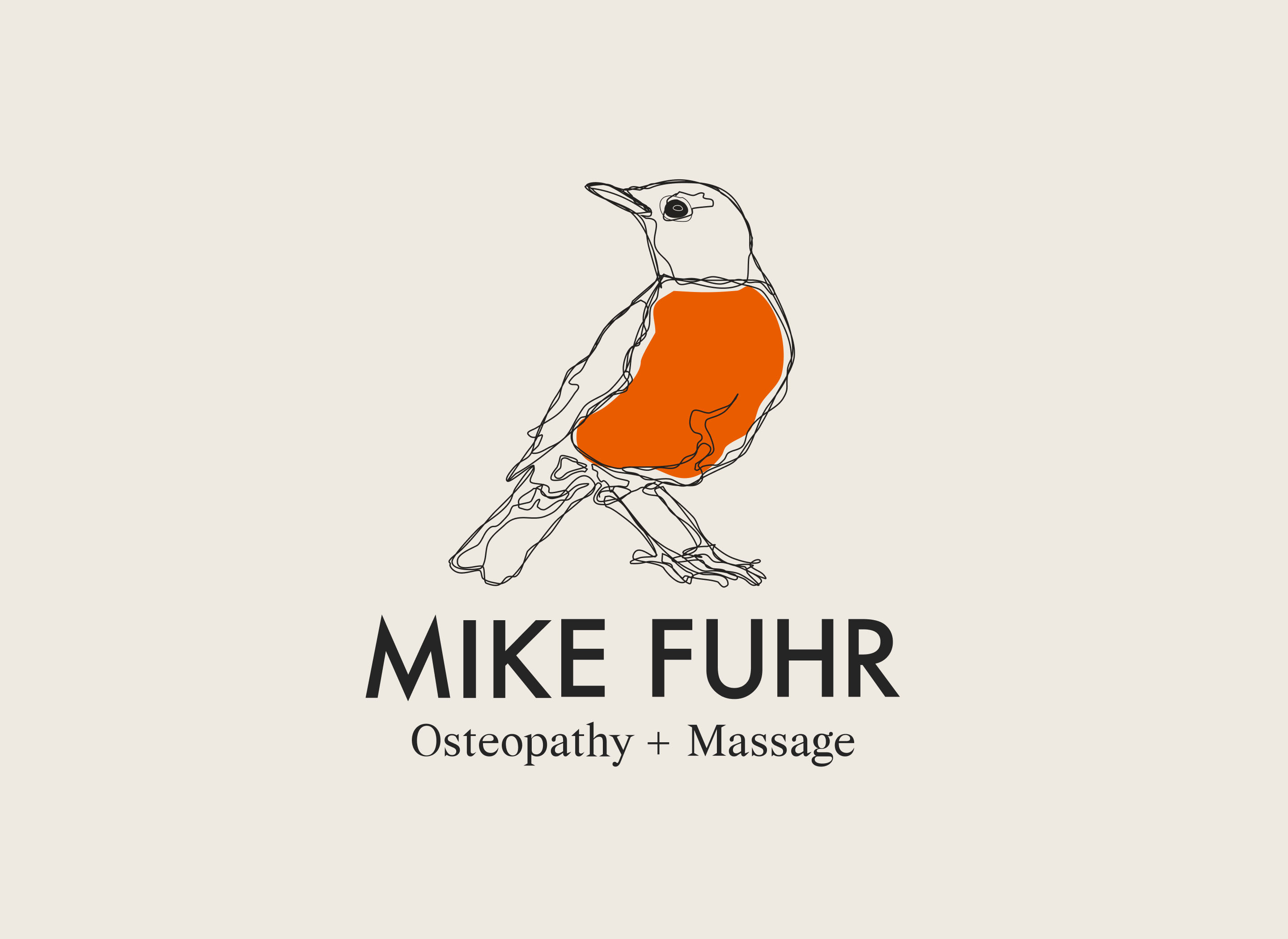 Mike Fuhr Osteopathy and Massage logo featuring an illustrated American robin.