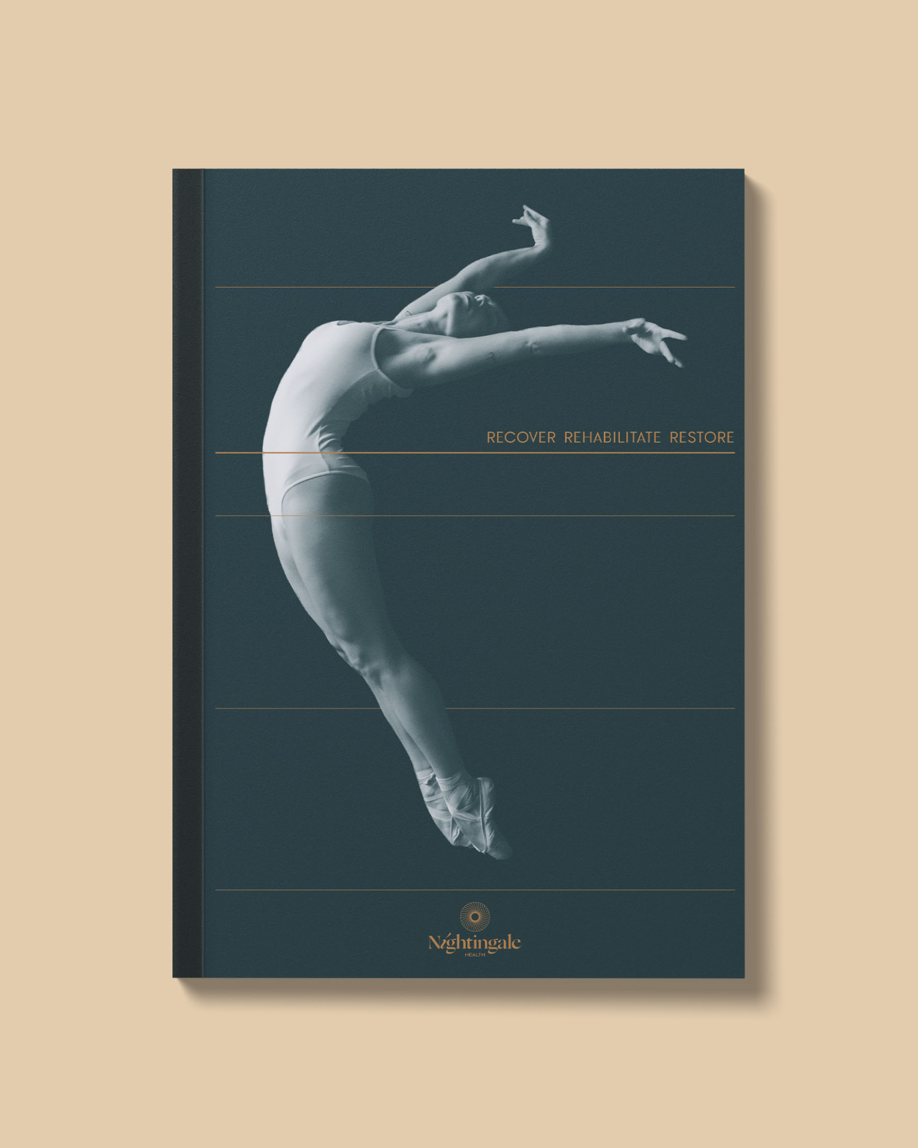 Nightingale Health brochure cover featuring a monochrome ballet dancer in motion.