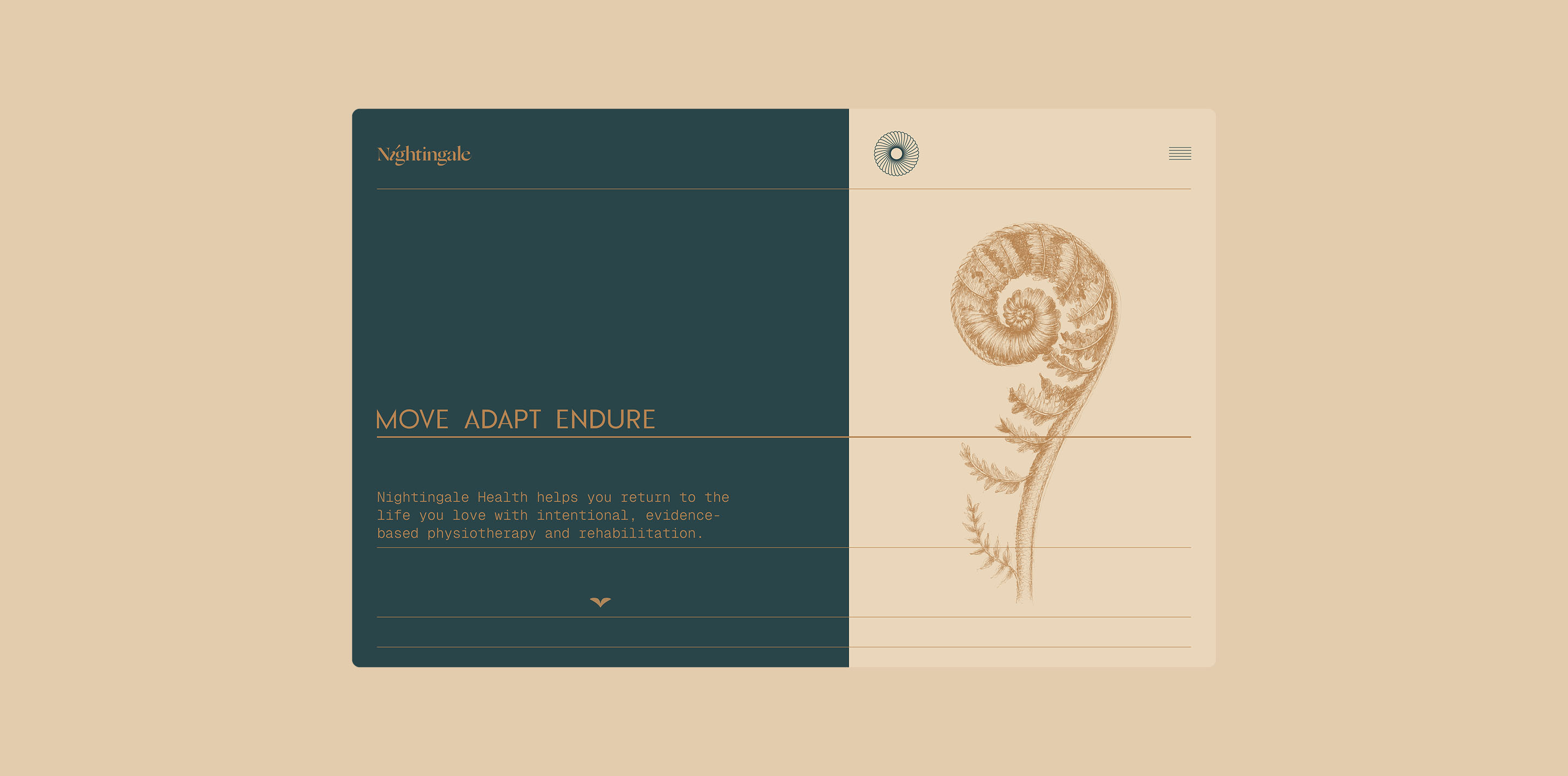 Nightingale Health desktop website design featuring botanical illustration and teal brand colours.