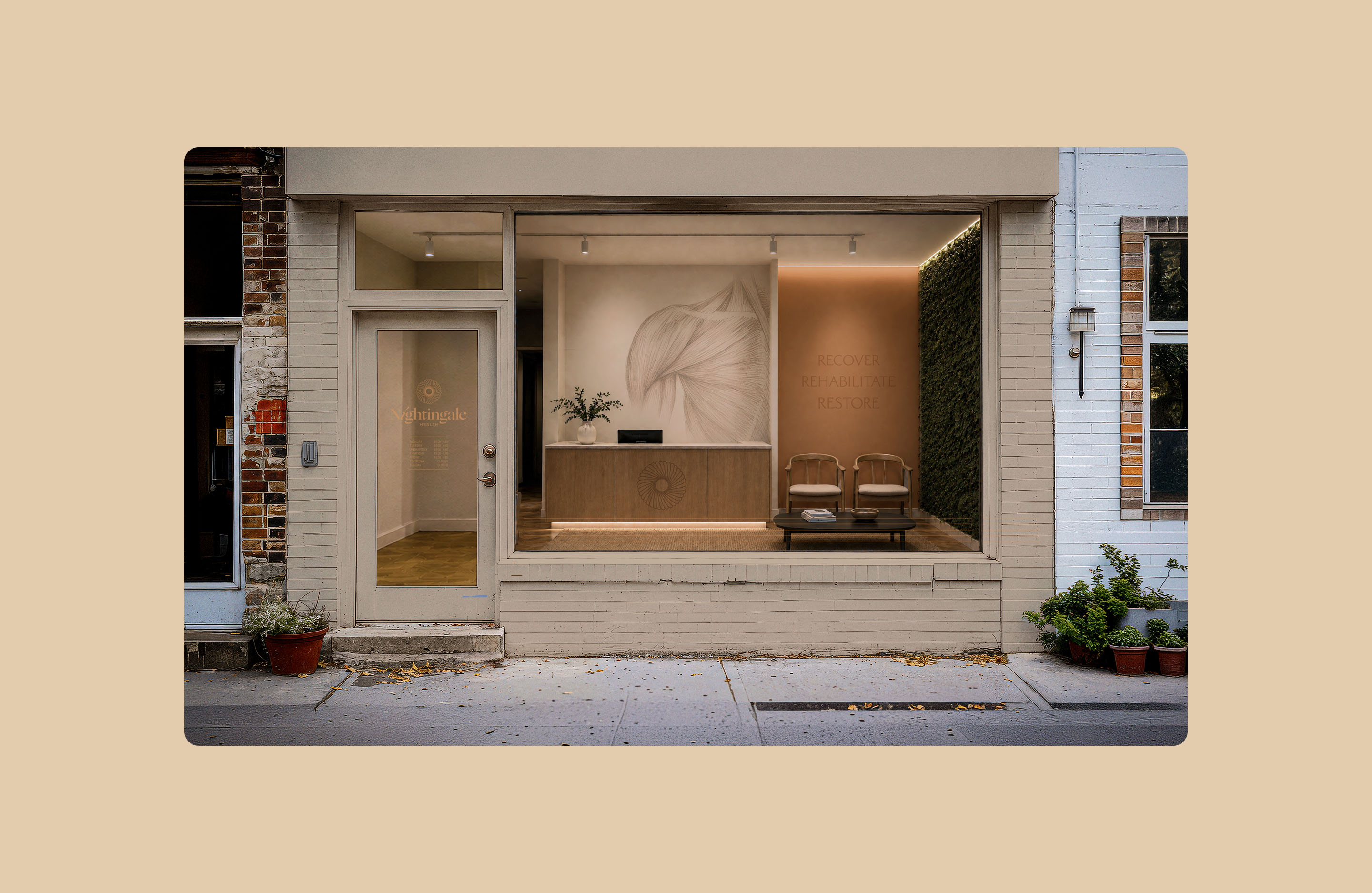 Nightingale Health clinic storefront with a minimal neutral-toned interior.