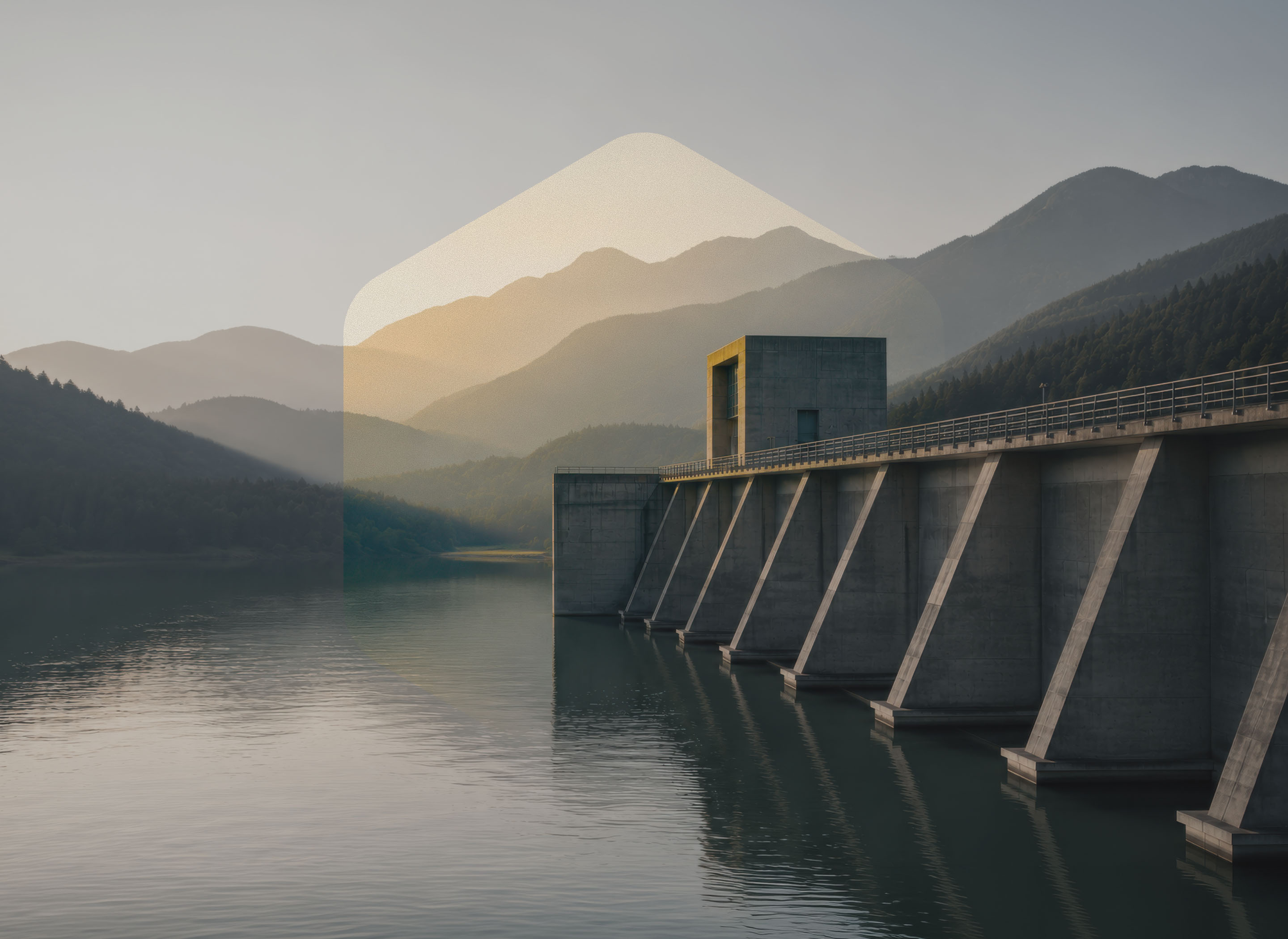 YellowYellow brand identity over a photograph of a hydroelectric dam and mountain landscape.